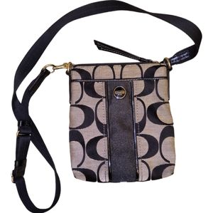 Coach Black and Silver Stripe Signature C Logo Crossbody Messenger Shoulder Bag